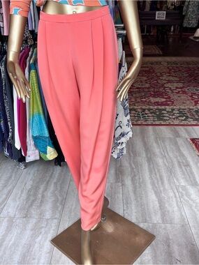 High-Waist Coral Pleated Trousers for Women